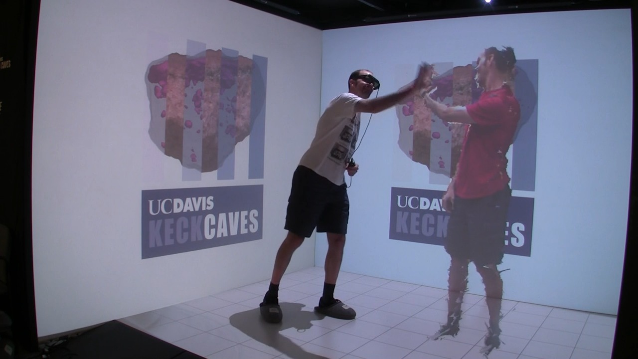 High-fiving my own holographic self in the UC Davis KeckCAVES.