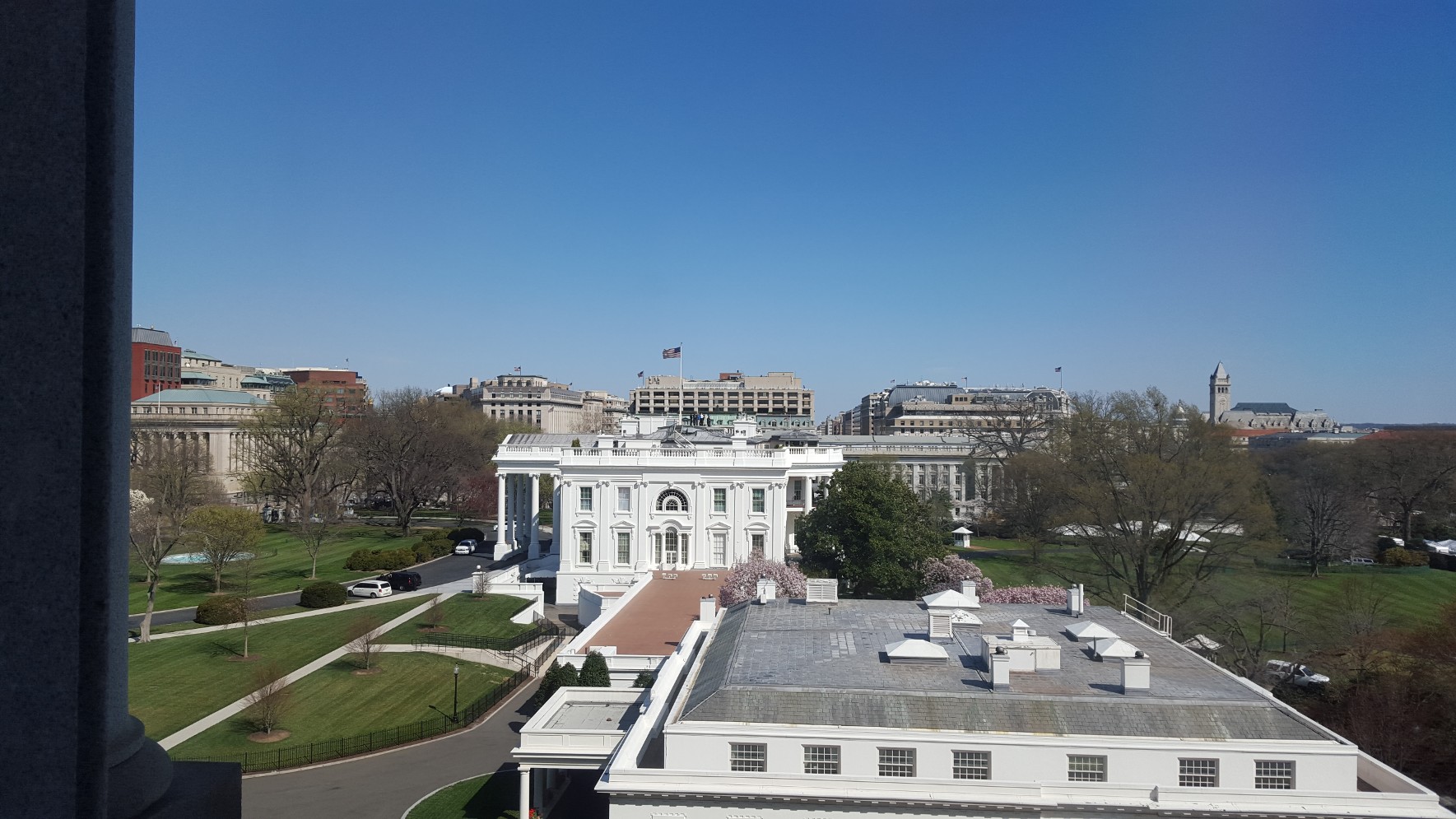 Figure 2: The White House (West Wing in foreground), as seen from the Eisenhower Executive Office Building.
